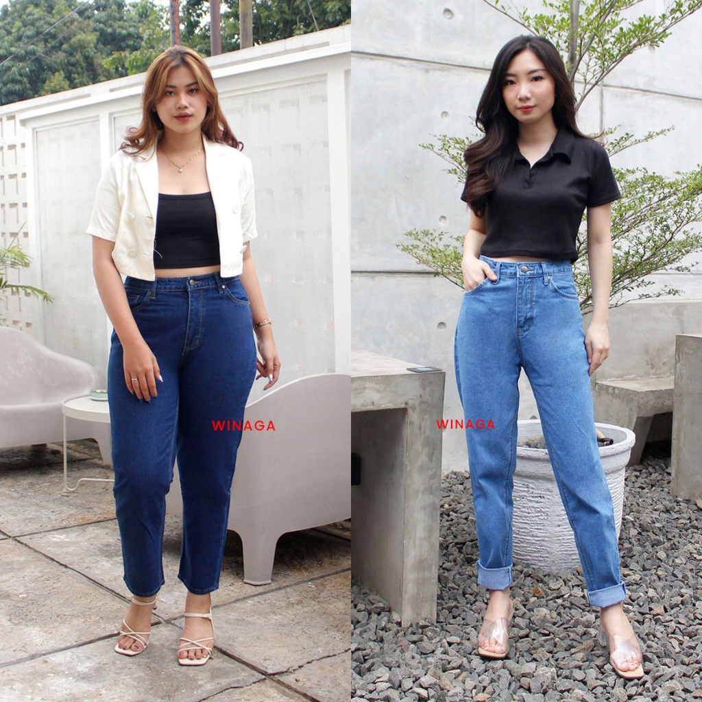 WINAGA- HighWaist Boyfriend Jeans / Boyfriend Jeans Jumbo / Boyfriend Jeans Wanita / Basic Jeans Denim / Celana Panjang Jeans / Denim Jeans