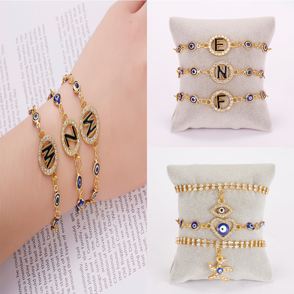 26 letters blue eyes single-layer chain rhinestone alloy adjustable men's and women's bracelets Korean fashion jewelry accessories