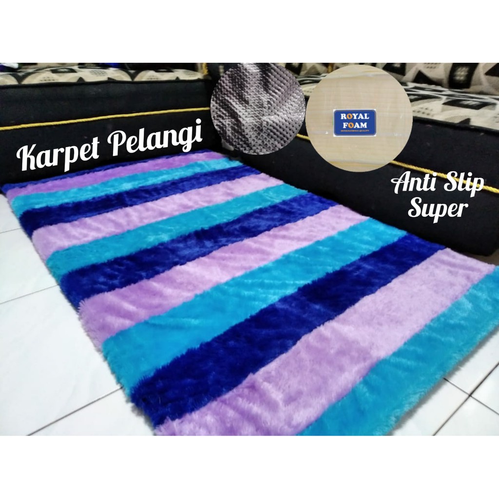 Karpet Rasfur Motif Pelangi Anti Slip Ukuran 150x90x3