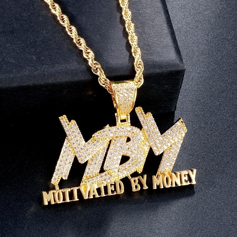 Kalung Liontin Tulisan Mbm Bahan Cubic Zircon Gaya Hip Hop Untuk Pria