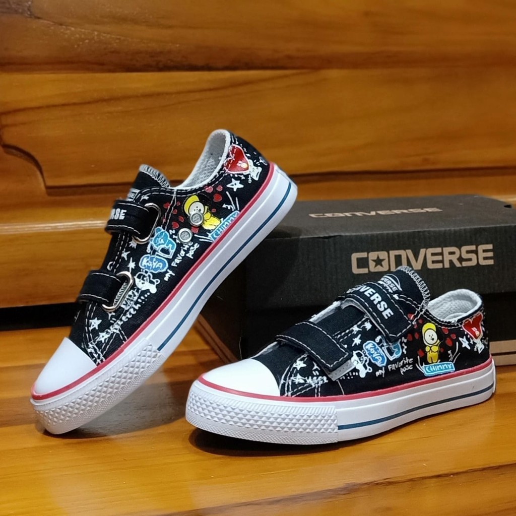 Sepatu anak sneakers bts BT21 import casual Hitam terbaru termurah sekolah perempuan &amp; laki laki COD