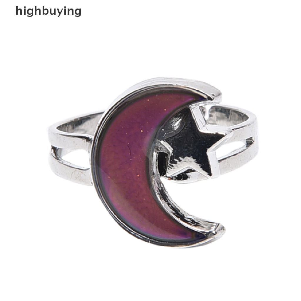 Hbid 1PC Cincin Mood Ring Chic Adjustable Berubah Warna Sesuai Suhu Desain Bulan