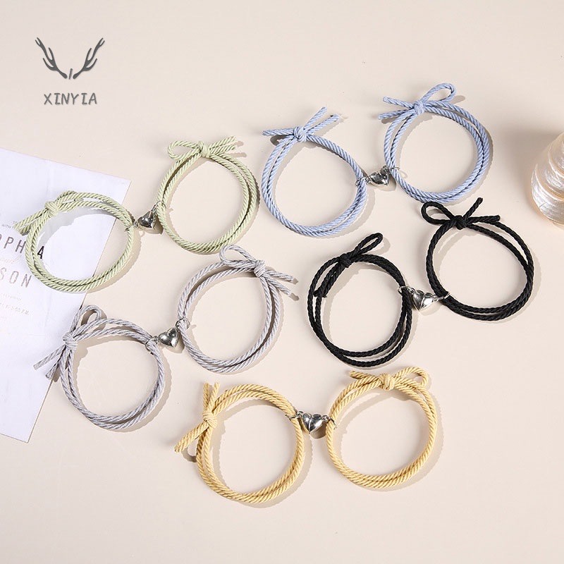 2pcs Set Gelang Tali Kepang Magnetik Adjustable Hias Warna - Warni Gaya Etnik Korea Untuk Pasangan Couple