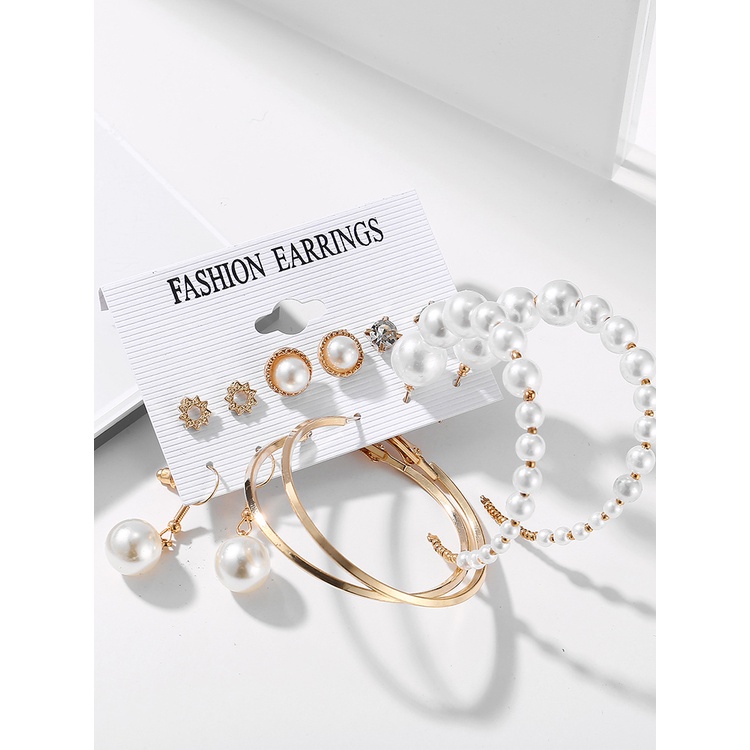 6 Pasang / set Anting Stud Rumbai Kristal Mutiara Gaya Elegan Untuk Wanita