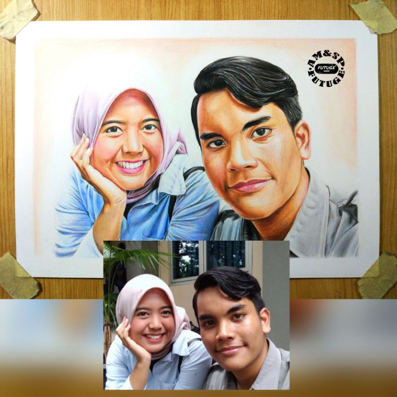 

(Bonus Bingkai) Lukis/Sketsa 1 Wajah Realis Berwarna A4 (21x30cm)