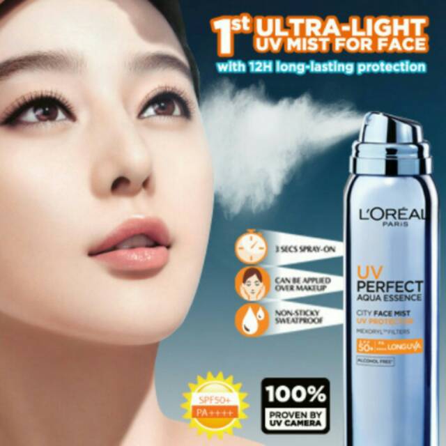 Sunblock Loreal UV Perfect Aqua Essence City SPF 50 PA ++++ UV Mist Spray Face