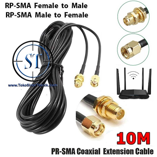 Kabel Extension Pigtail RP-SMA 10 Meter Male to Female Perpanjangan Coaxial RF Cord Connector RPSMA Cable Antenna Wi-Fi Wireless Router Panjang 10meter