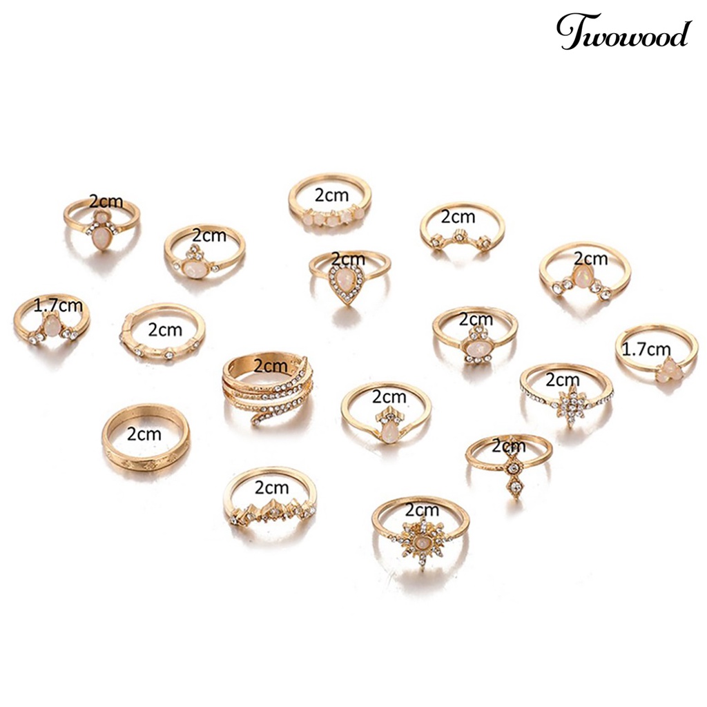 17pcs / Set Cincin Jari Permata Berlian Imitasi Gaya Bohemian Untuk Wanita