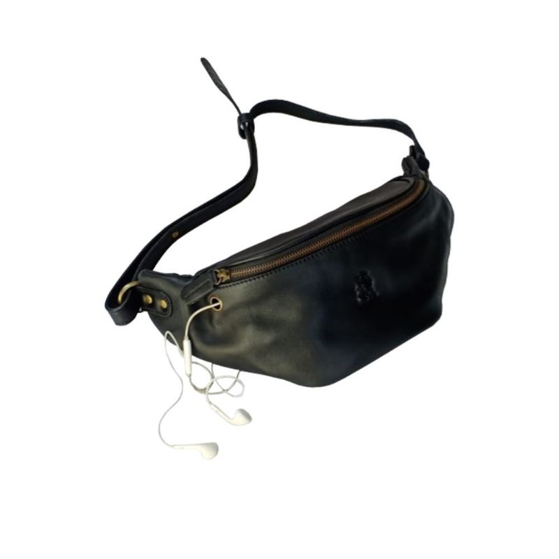 Tas pria kulit asli hitam polos tas selempang kulit sapi asli alus dan lembut