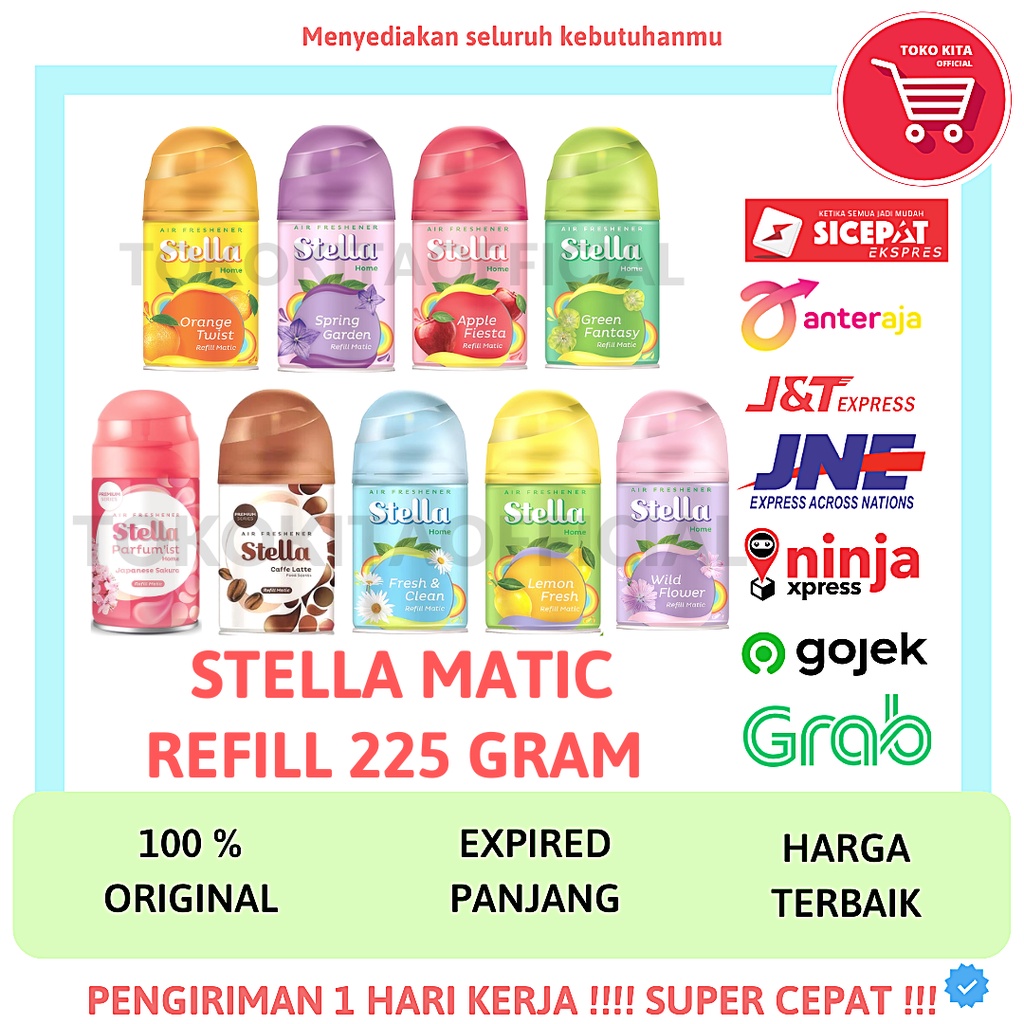STELLA MATIC REFILL OTOMATIS ISI ULANG PENGHARUM PEWANGI RUANGAN KAMAR TIDUR MANDI TOILET WC 225 G