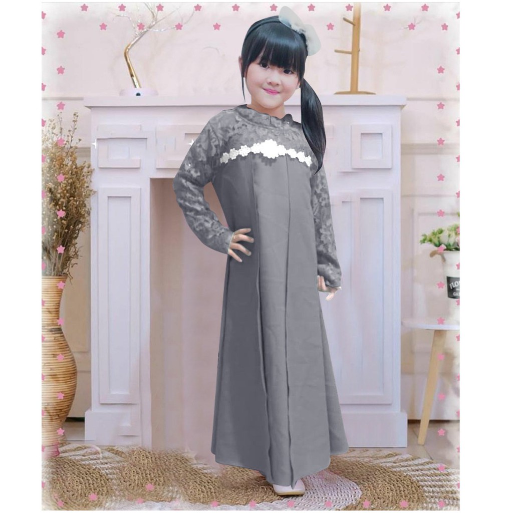 Gamis ELENAKID /GAMIS BRUKAT ANAK/GAMIS KONDANGAN ANAK/GAMIS ANAK BAHAN MOSCREPE KOMBINASI BRUKAT/GAMIS SERAGAM