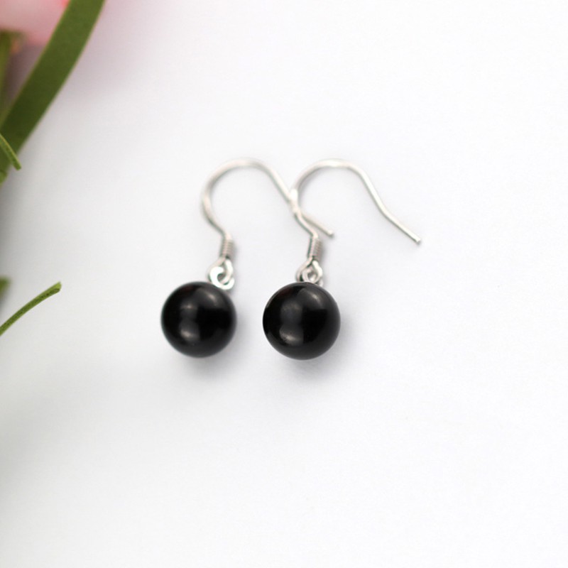 925 Anting Perak Murni untuk Wanita Obsidian Ear Hook Fashion Perhiasan