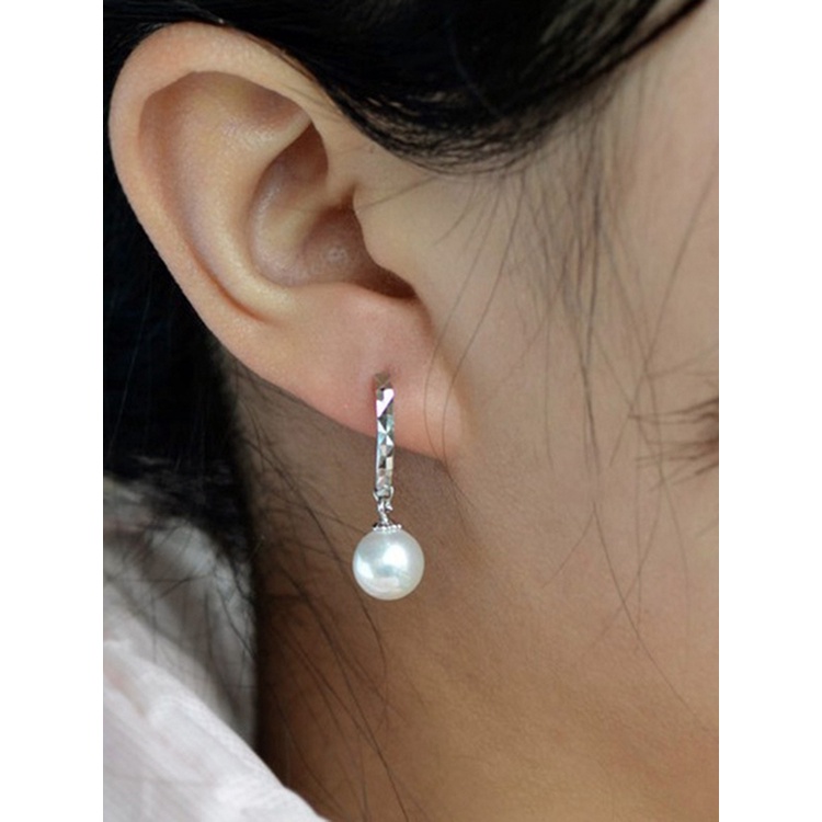 Anting Tusuk Gantung Temperament Bahan Sterling Silver 925 Desain Geometrimutiaraberlian Gaya Koreasimpleelegan Untuk Wanita