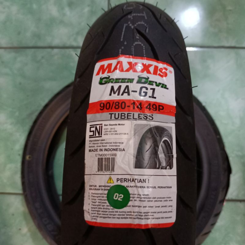 BAN TUBELESS 90/80 14 MAXXIS GREEN DEVIL. BAN MAXXIS GREEN DEVIL MA-G1 UKURAN 90/80 RING 14 TUBESS