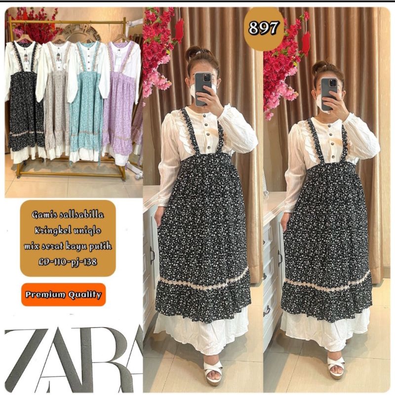 Z*RA Gamis Atau Dress Lesti Premium Krinkel Motif Kombinasi Serat Kayu Busui Fit to XL