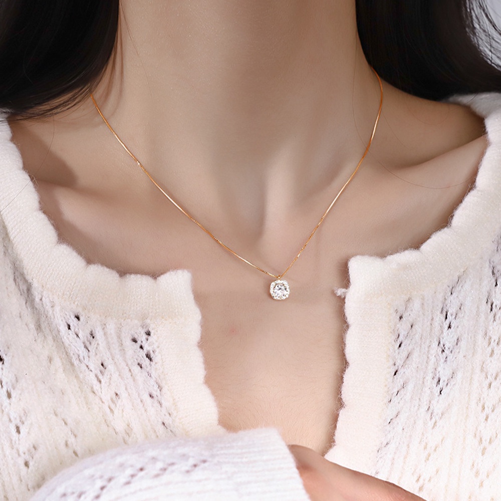 aaoottuuoo5.id Cod   Super Thin Chain Simple Small Square Pendant Necklace Elegant Flash Drilling Necklace Gifts Women