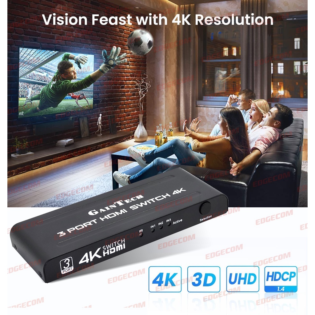 HDMI SWITCH 3 Port / 3x1 With Remote GAINTECH