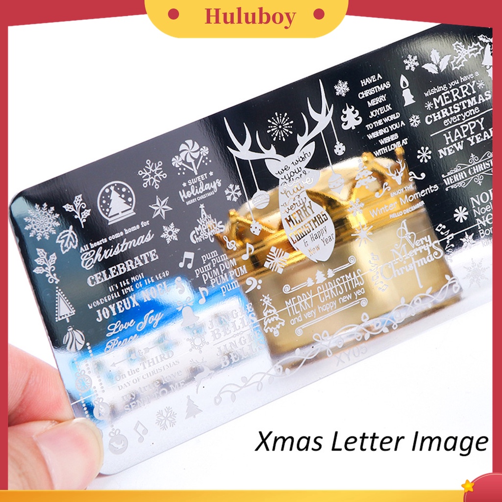 Huluboy Huluboy♡ Plat Template Kuku Motif Snowflake Natal Bahan Stainless Steel Untuk Manicure