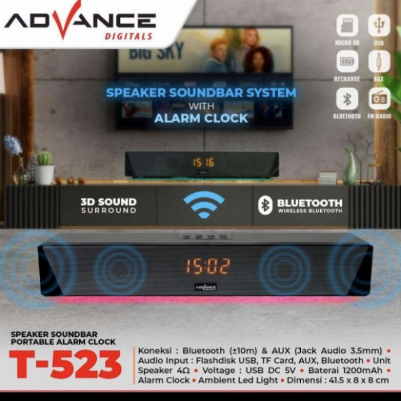 SPEAKER SOUNDBAR PORTABLE ALARM CLOCK ADVANCE T-523