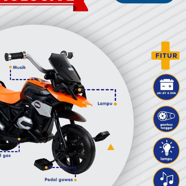 gojek Motor Aki yukita Mainan BMW R9T Anak Roda Tiga TRICYCLE T610 ELECTRIC YUKITA  Garansi SNI-2