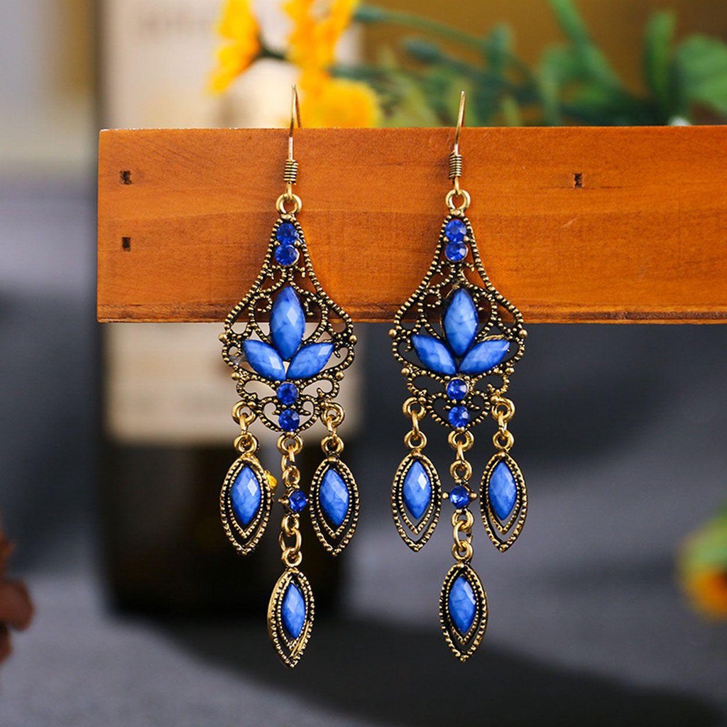 Lily Earrings Perhiasan India Etnik Berlian Imitasi Anting Menjuntai Panjang Vintage Alloy