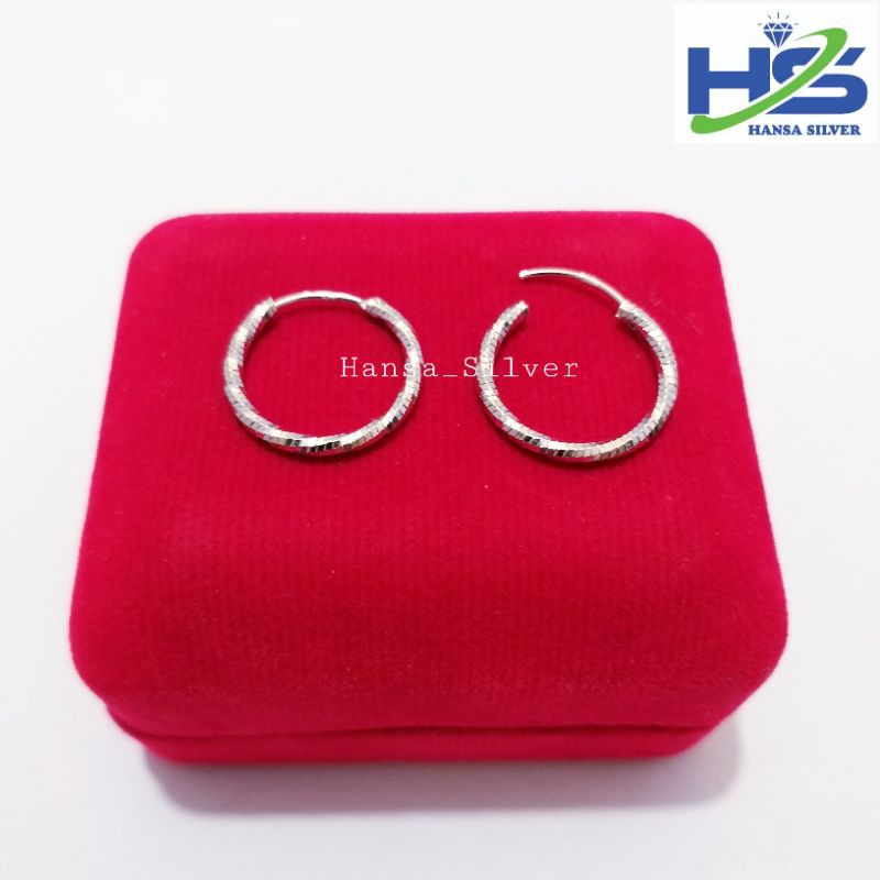 Anting Perak Asli Silver 925 Lapis Emas Putih Model Gipsi Ring Ukir - Anting Wanita Anti Karat