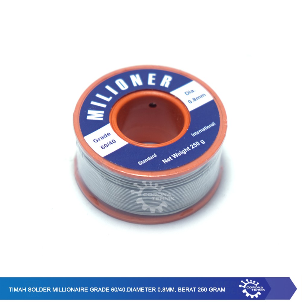 Timah Solder Millionaire Grade 60/40, Diameter 0.8mm, Berat 250 Gram