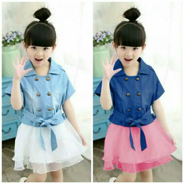 Baju Dress Yiyi denim Anak Perempuan 3 4 5 tahun