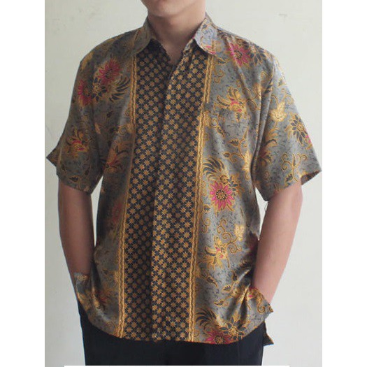 Kemeja Batik Pria Pendek Motif Melati Silver