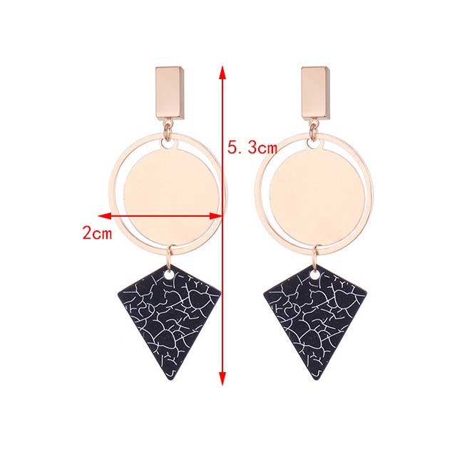 LRC Anting Tusuk Elegant Gold Color black Geometric Shape Design