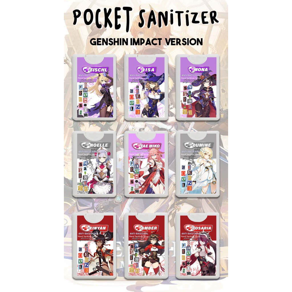 GENSHIN IMPACT HAND SANITIZER // POCKET SPRAY // FISCHL, LISA, MONA, NOELLE, YAE MIKO, LUMINE, XINYA