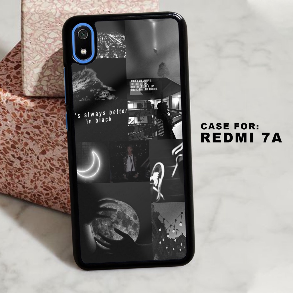 Case Xiaomi Redmi 7A Casing Motif BLACK AESTHETIC Hardcase 2D Glossy - Pelindung Belakang Hp -  Soft