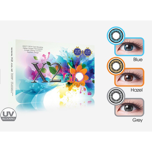 Softlens X2 BIO COLOR DIA 14.50mm NORMAL &amp; MINUS GREY HAZEL BLUE (-0.50 S/D -3.00) GRAY / Lensa  Kontak/BS