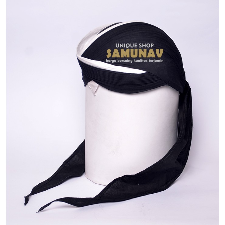 Blangkon Lipat Jogja Sliwir Hitam Lis Putih Bisa Dilipat
