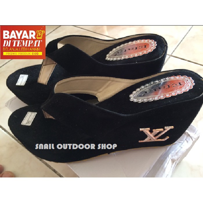SANDAL Wedges LV WARNA Hitam - SANDAL WANITA HAK TINGGI - SENDAL WANITA - SANDAL HAK TINGGI