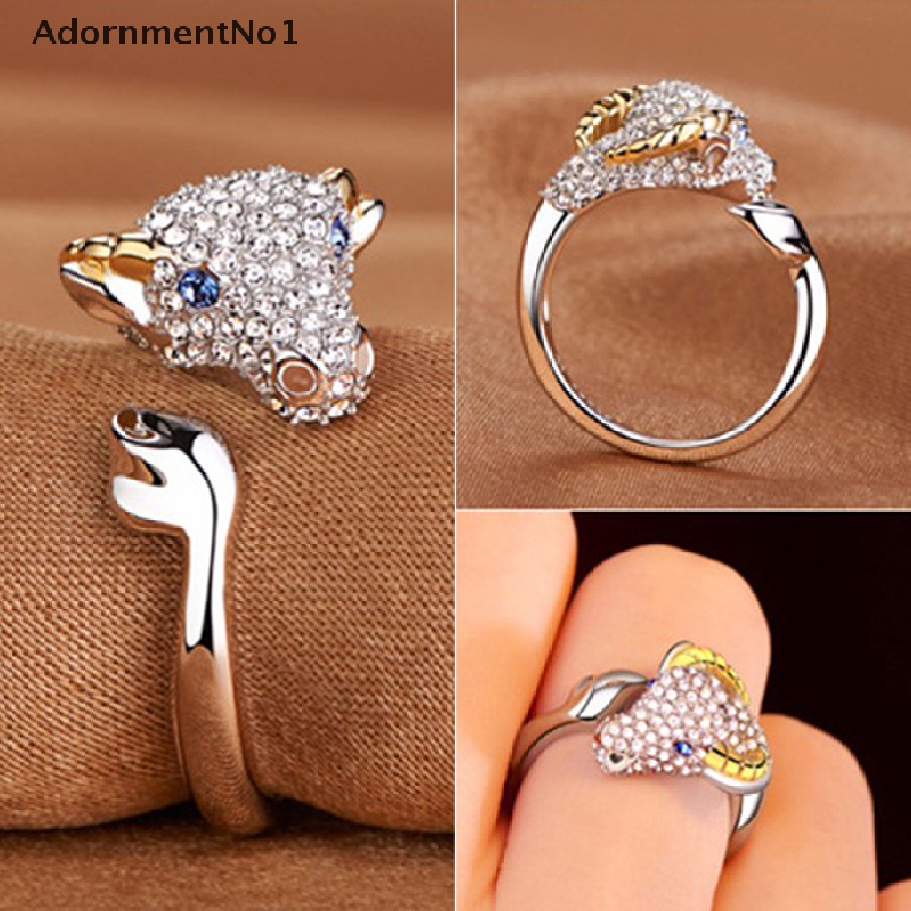 (AdornmentNo1) Cincin Motif Kelinci / Babi / Naga / Kuda / Monyet / Ular / Domba / Anjing Aksen Kristal Untuk Perhiasan Wanita