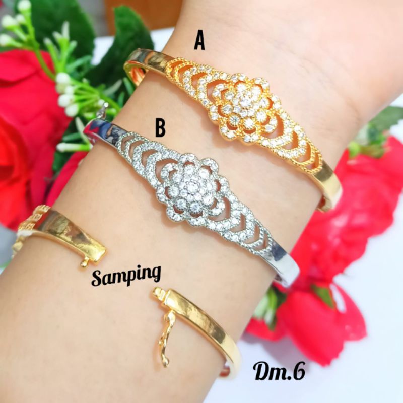 Gelang Dewasa full permata zircon bunga tindih gold&amp;silver mewah menawan,tidak karat *COD*