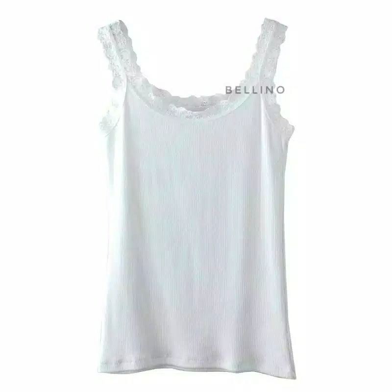 Termurah Tanktop Renda Wanita Harga Murah All Size Tengtop Cewek Camisol Tali Renda Tentop Dalaman-Putih Premium