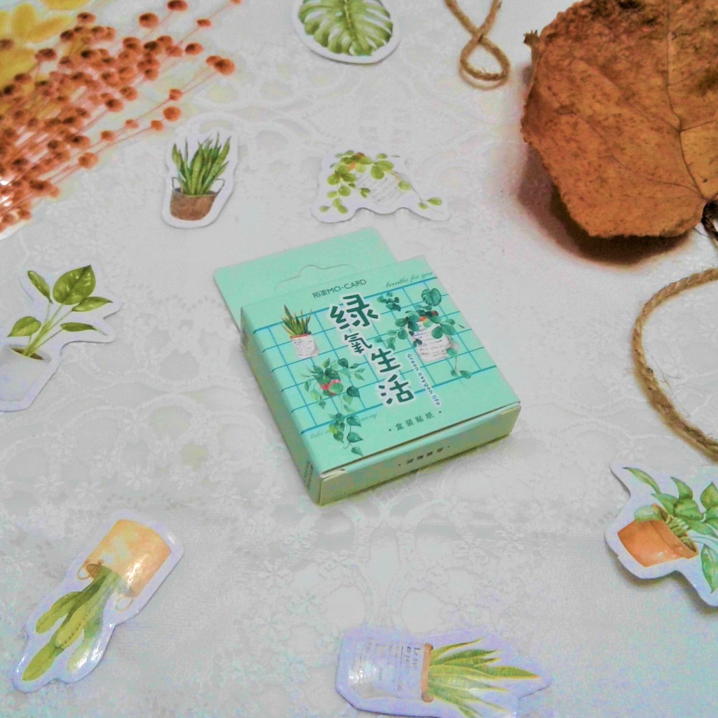 

Sticker Aesthetic Murah Untuk Dekorasi Scrapbook Journal DIY/45 Pcs Sticker Box Green Plant