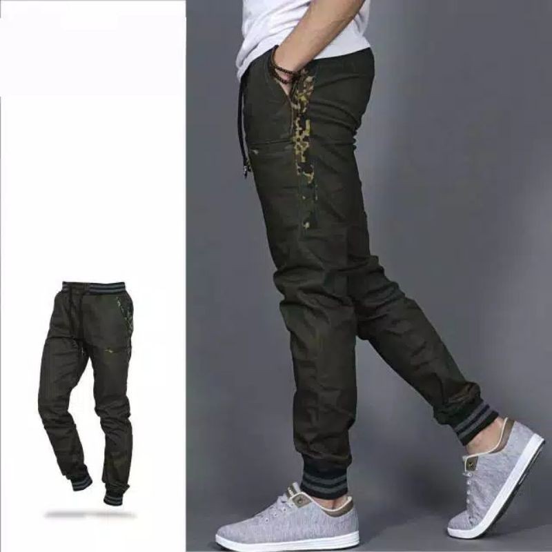celana joger list army - cela joger pants pria