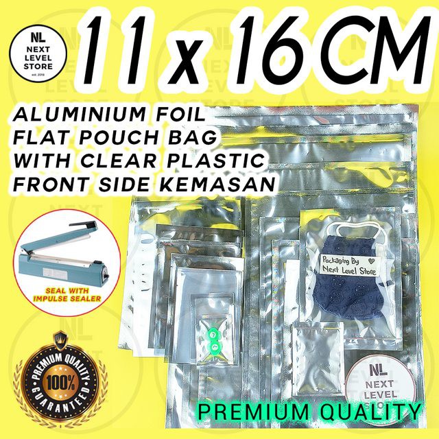 Aluminium Foil Pouch 11x16cm Flat Bag Clear Plastic Kemasan Premium