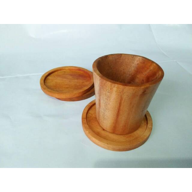 Gelas & Tatakan Kayu Set | Gelas Kayu Coaster Kayu