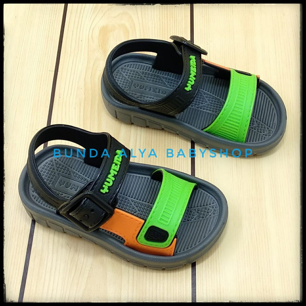 Sendal Anak Laki Laki 6 Bulan 1 2 Tahun Dengan Tali Warna HITAM HIJAU - Sepatu Sandal Anak Cowok Karet Anti Licin Size 18 - 23