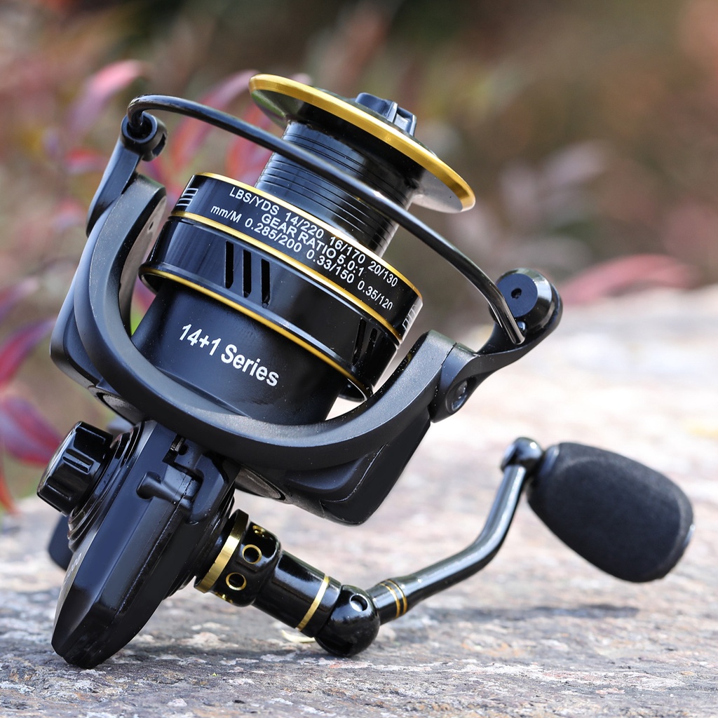 Sougayilang 14 + 1BB Carp Spinning Fishing Reel 5.0: 1 Gear Ratio Ultra Ringan EVA Menangani Air Tawar untuk Bas