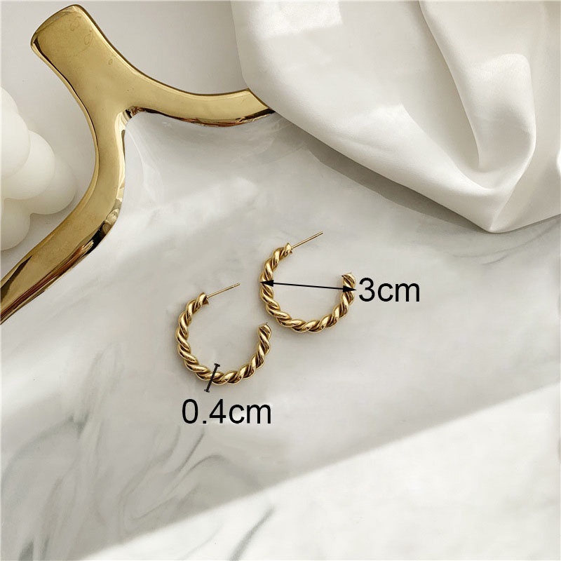 1 Pasang Twist Gaya Anting Bulat Bahan Berlapis Emas Stainless Steel Wanita Perhiasan Fashion S925 Perak Hoop Earrings Stud