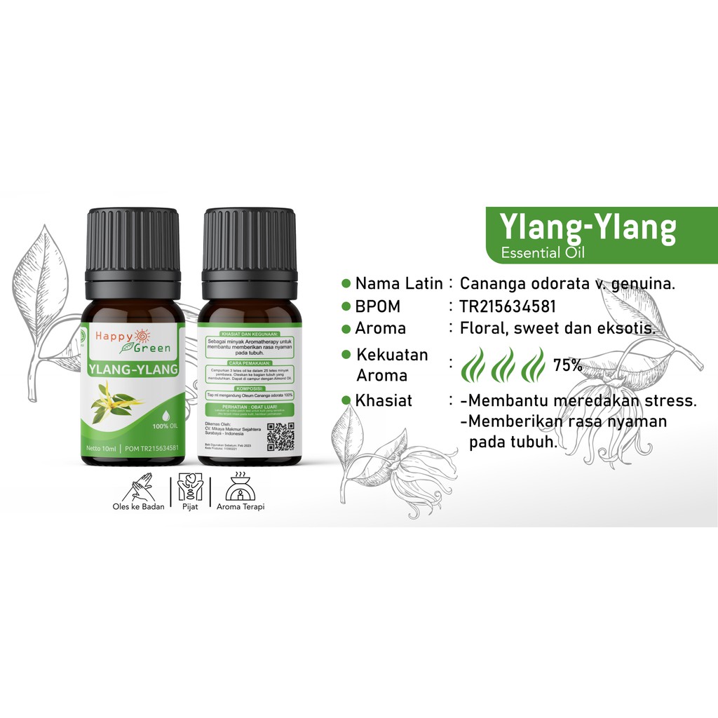 BPOM Happy Green Ylang Ylang Essential Oil - Minyak Bunga Ylang 100% Murni Garansi Uang Kembali