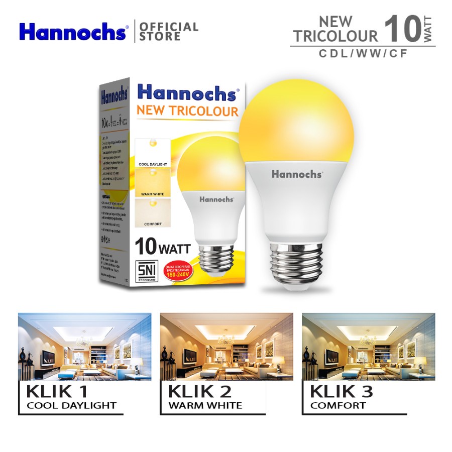 Lampu Led Hannochs New Tri Colour 10 Watt 1 Lampu 3 Warna