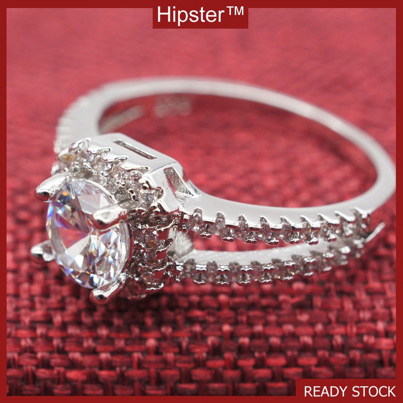 Cincin Perak Mewah Bertatahkan Berlian Perhiasan