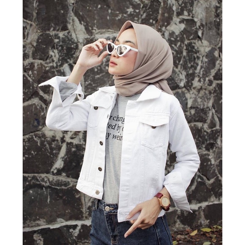 WITNEY JAKET JEANS PUTIH WANITA // JAKET CROPTY JEANS WARNA