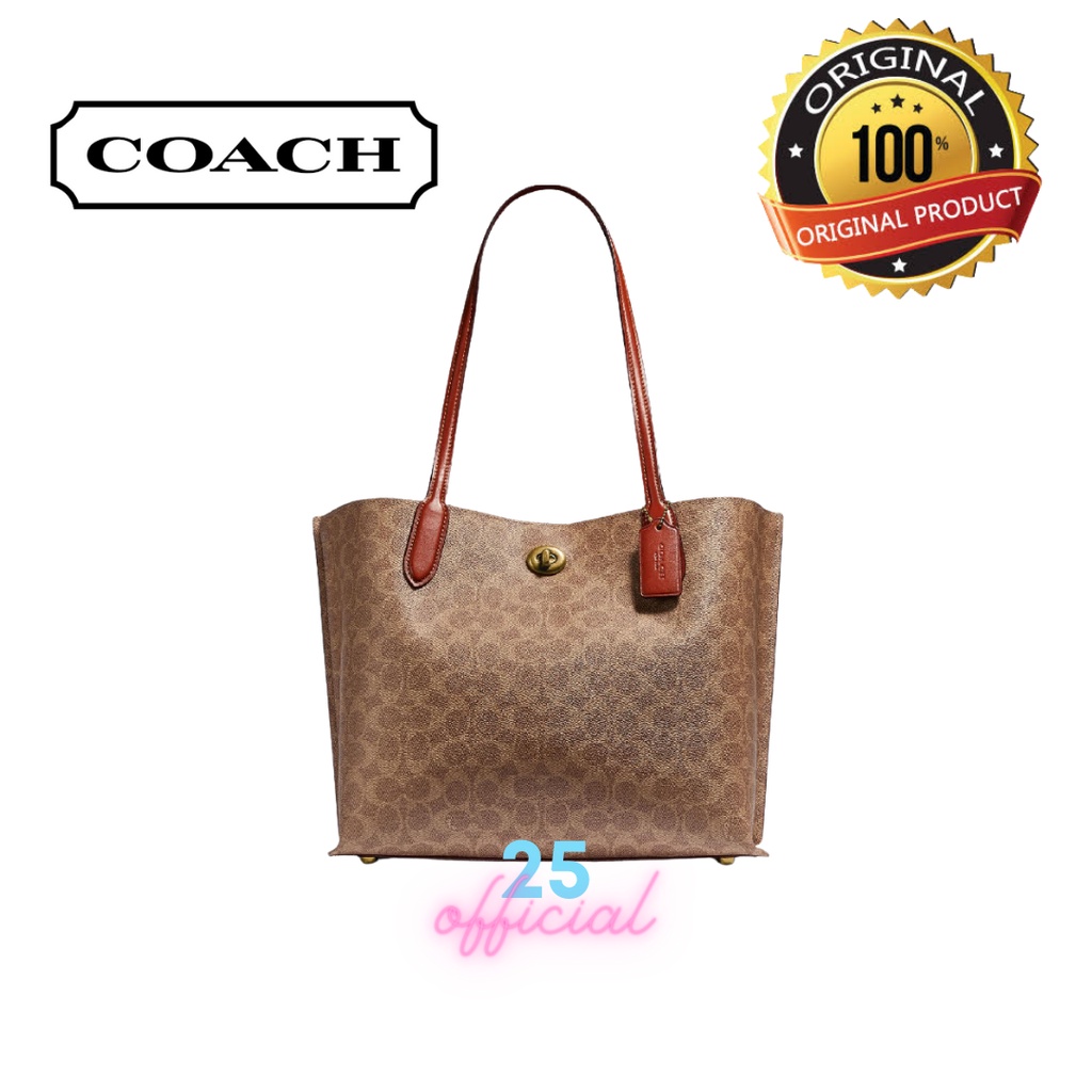 [ORIGINAL] COACH Willow Tote In Signature Canvas Tan Rust Tas Coach